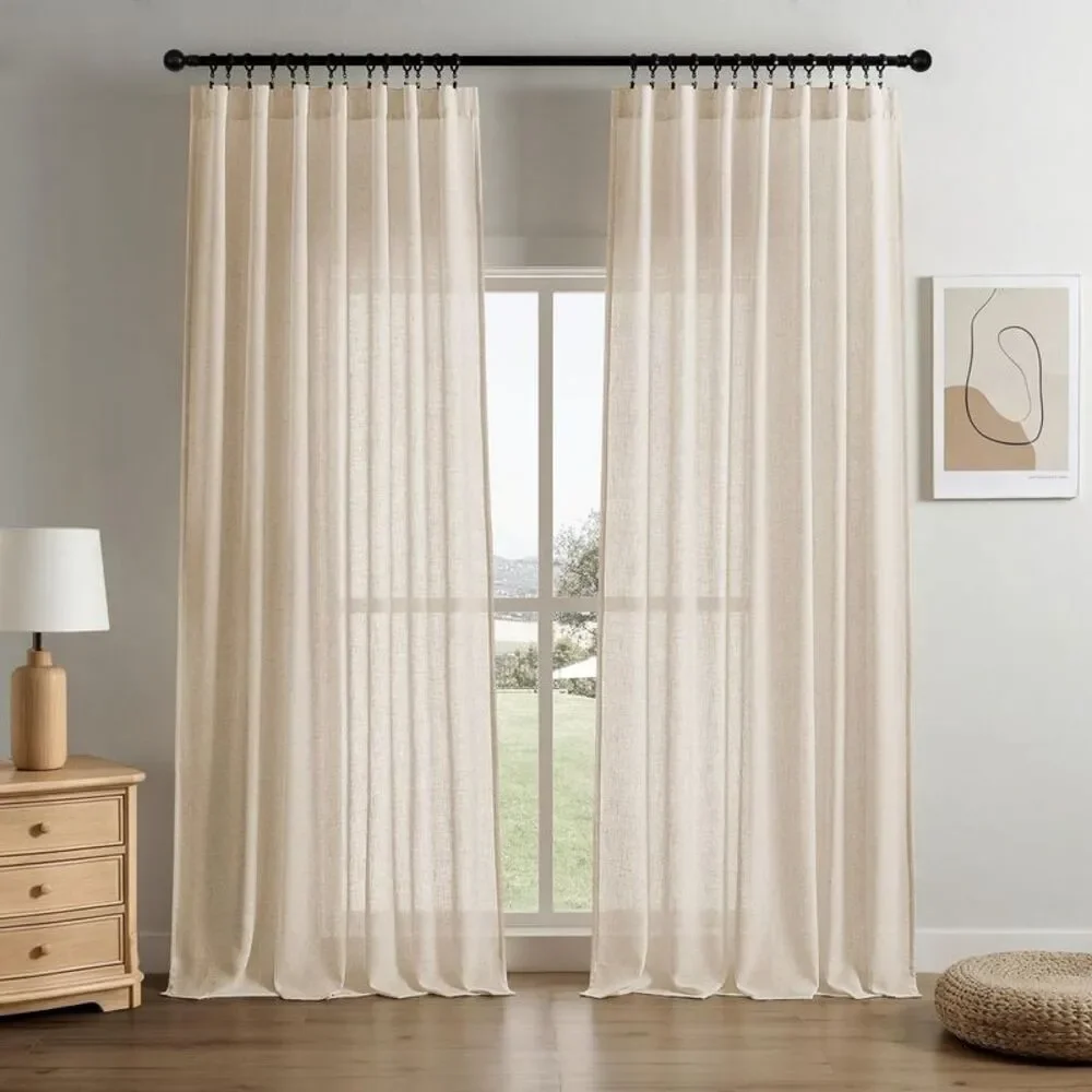 2pk Light Filtering Linen Blend Curtains with Back Tabs/Rod Pocket 52